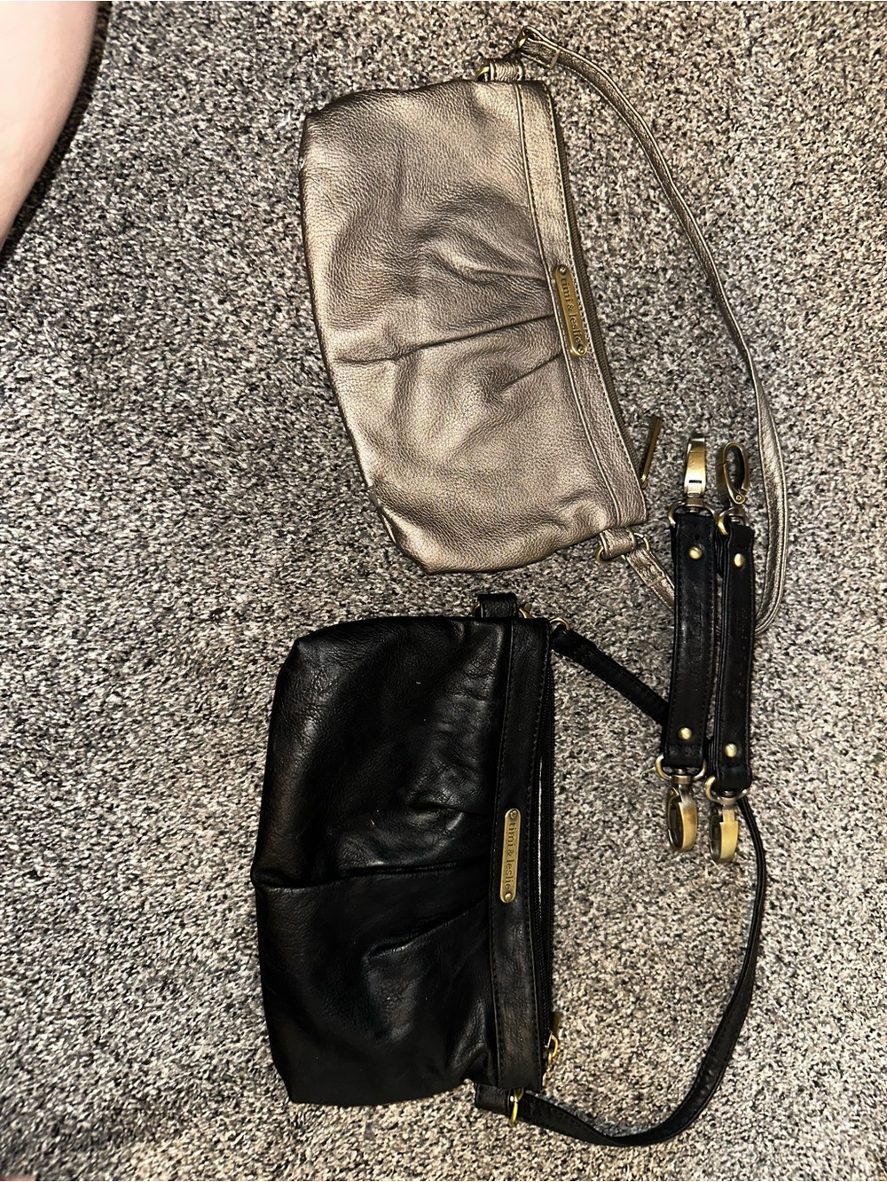 Timi & Leslie Metallic Taupe and Black Leather Crossbody Duo